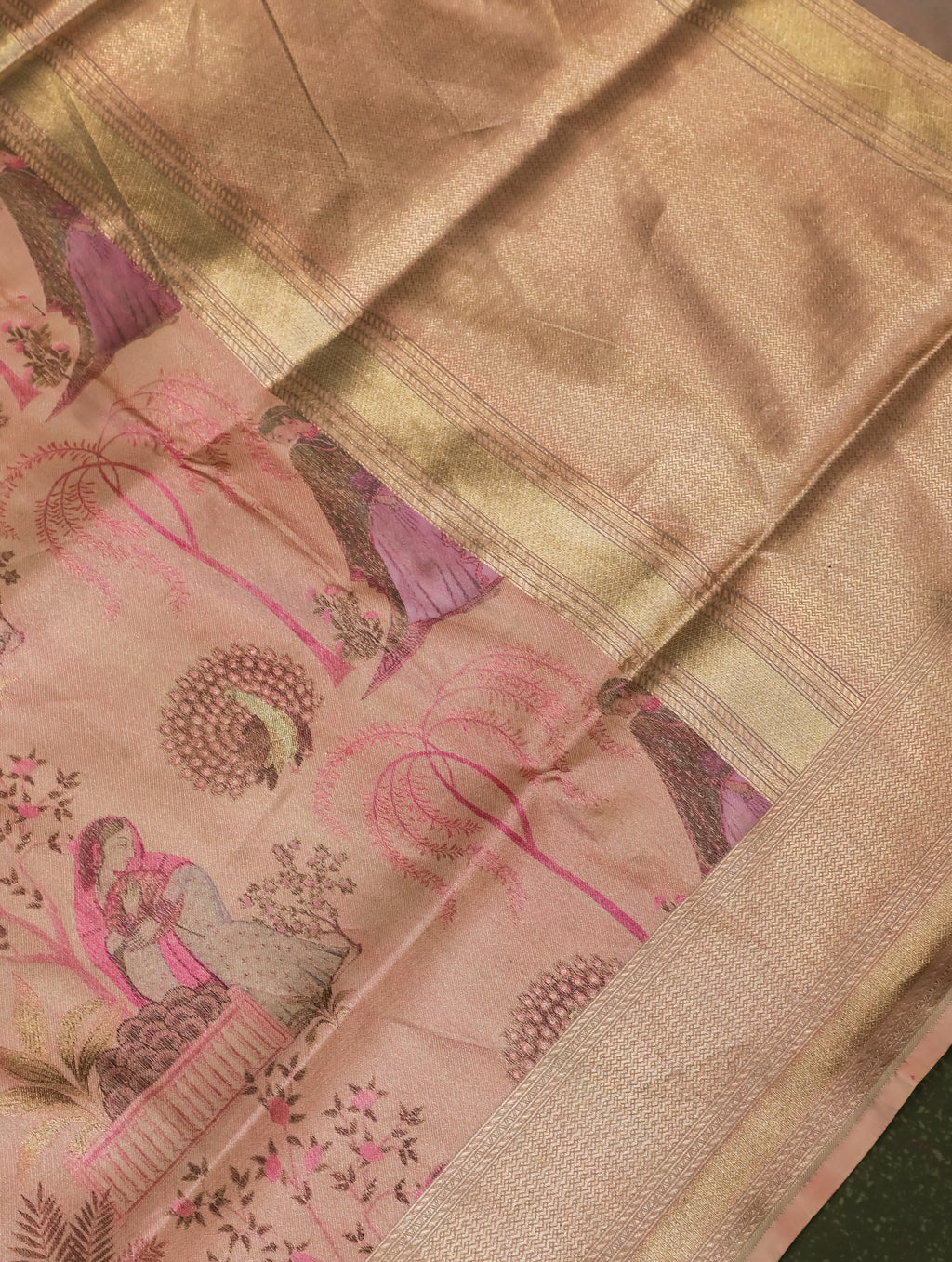 Handwoven Rose Gold Banarasi Katan Silk Saree