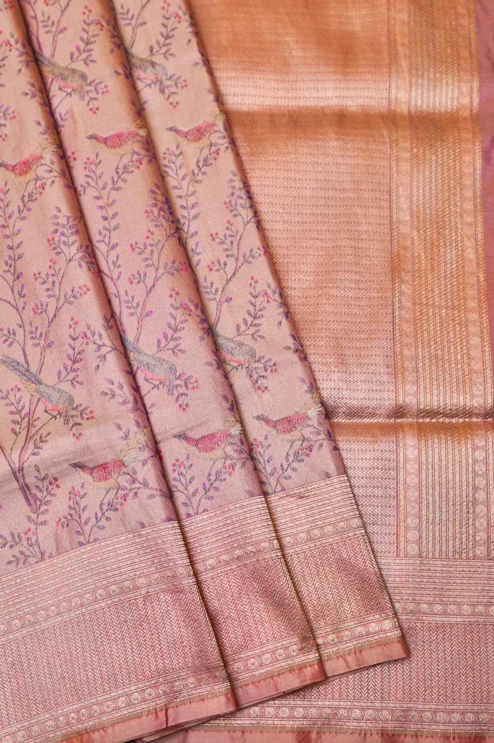 Handwoven Pastel Peach Banarasi Katan Silk Saree