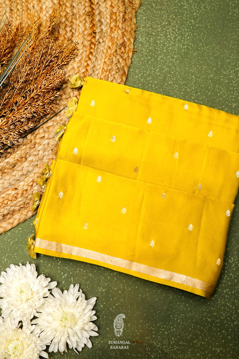 Handwoven Mustard Yellow Banarasi Katan Soft Silk Saree