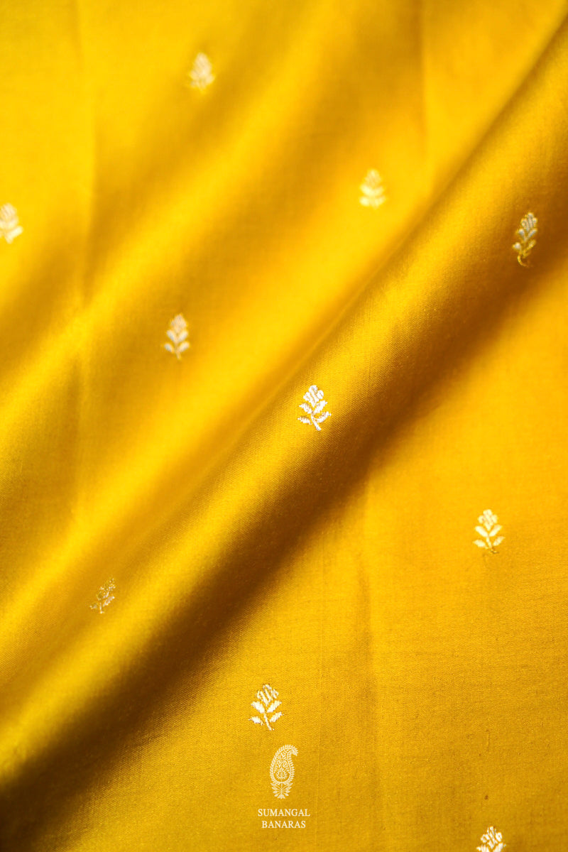 Handwoven Mustard Yellow Banarasi Katan Soft Silk Saree