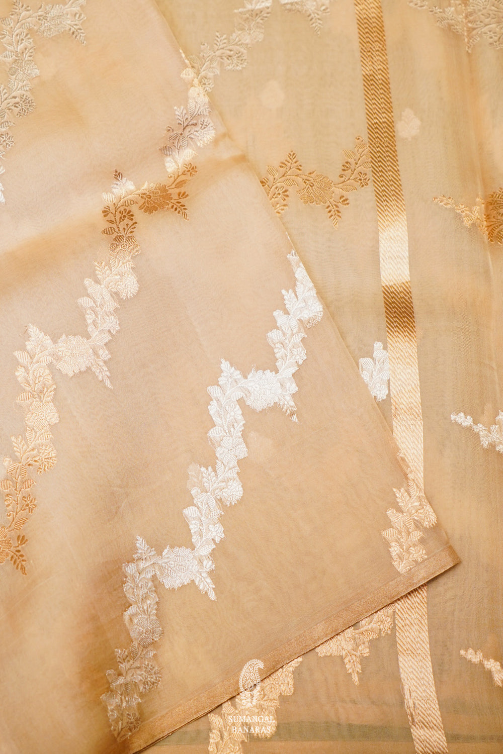 Handwoven Cream Banarasi Organza Saree