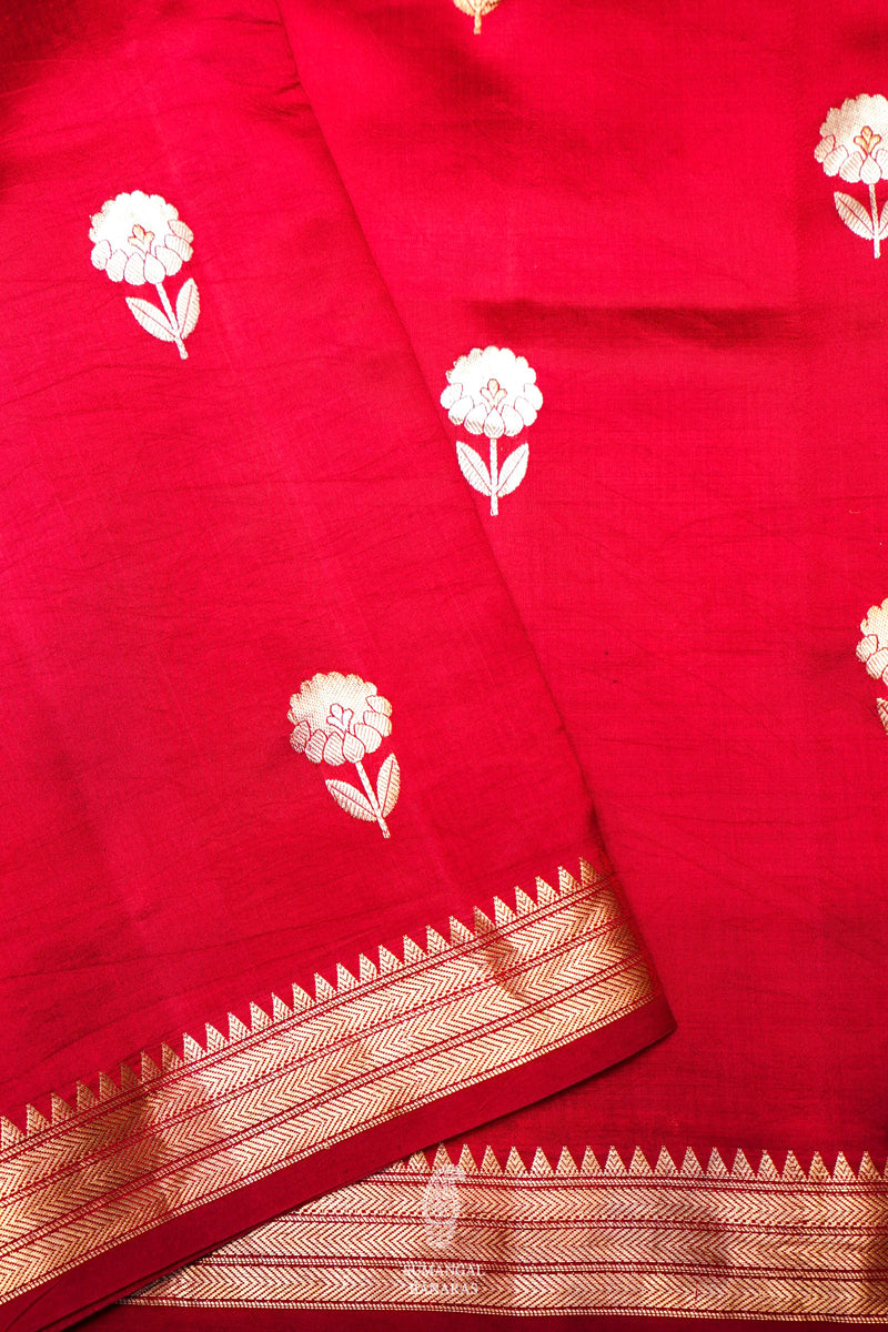 Handwoven Red Banarasi Katan Soft Silk Saree