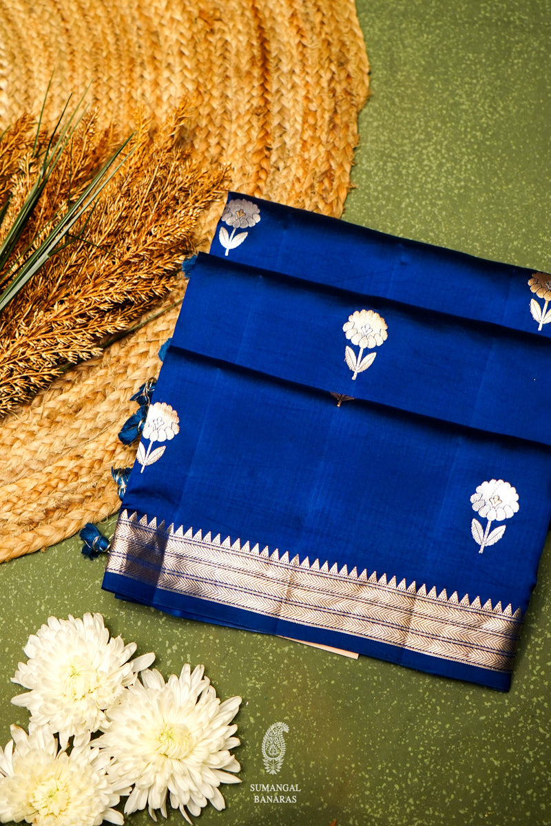 Handwoven Blue Banarasi Katan Soft Silk Saree