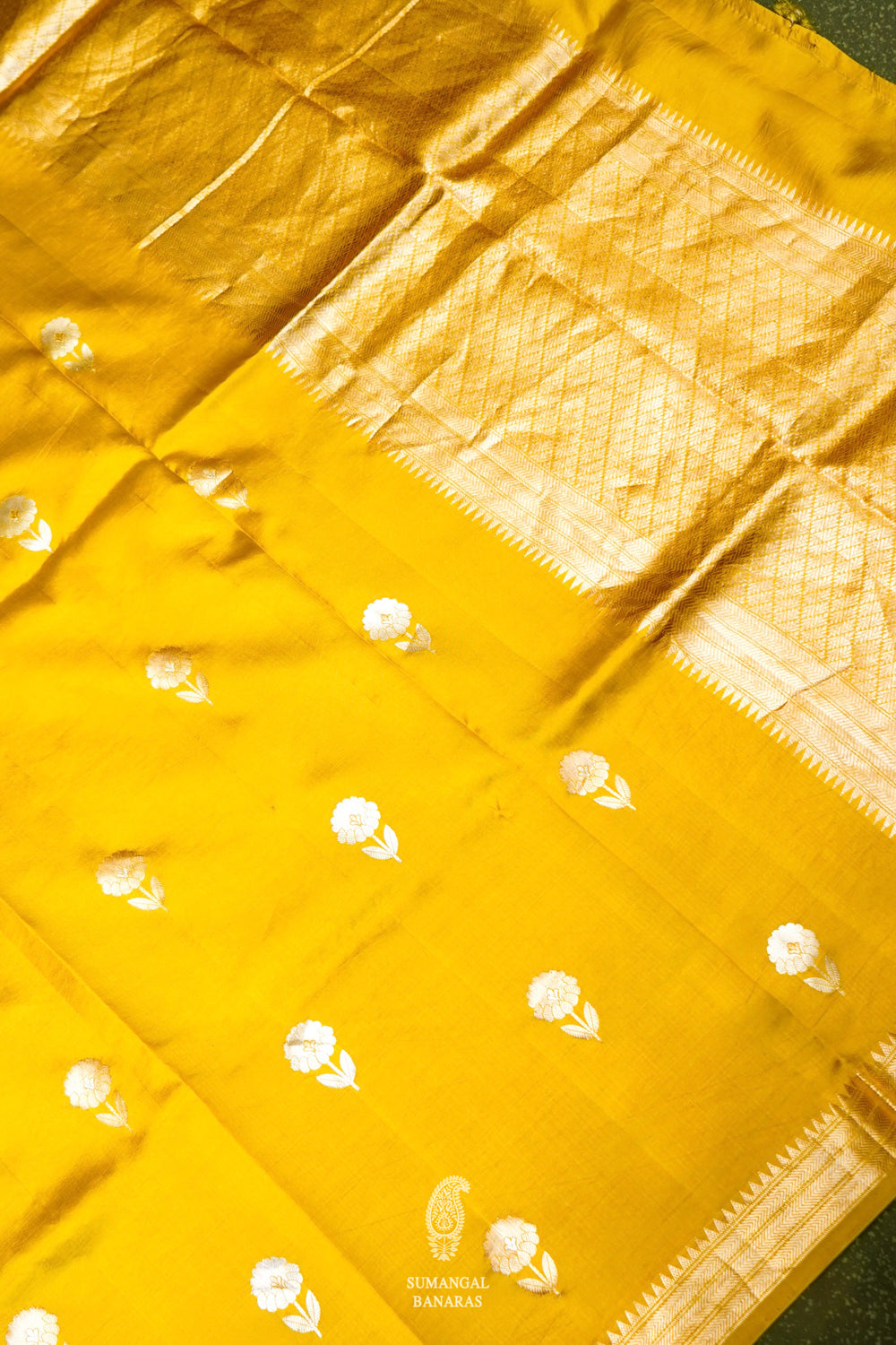 Handwoven Mustard Yellow Banarasi Katan Soft Silk Saree