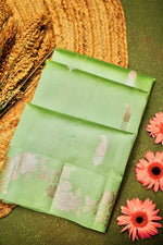 Handwoven Light Green Banarasi Katan Soft Silk Saree
