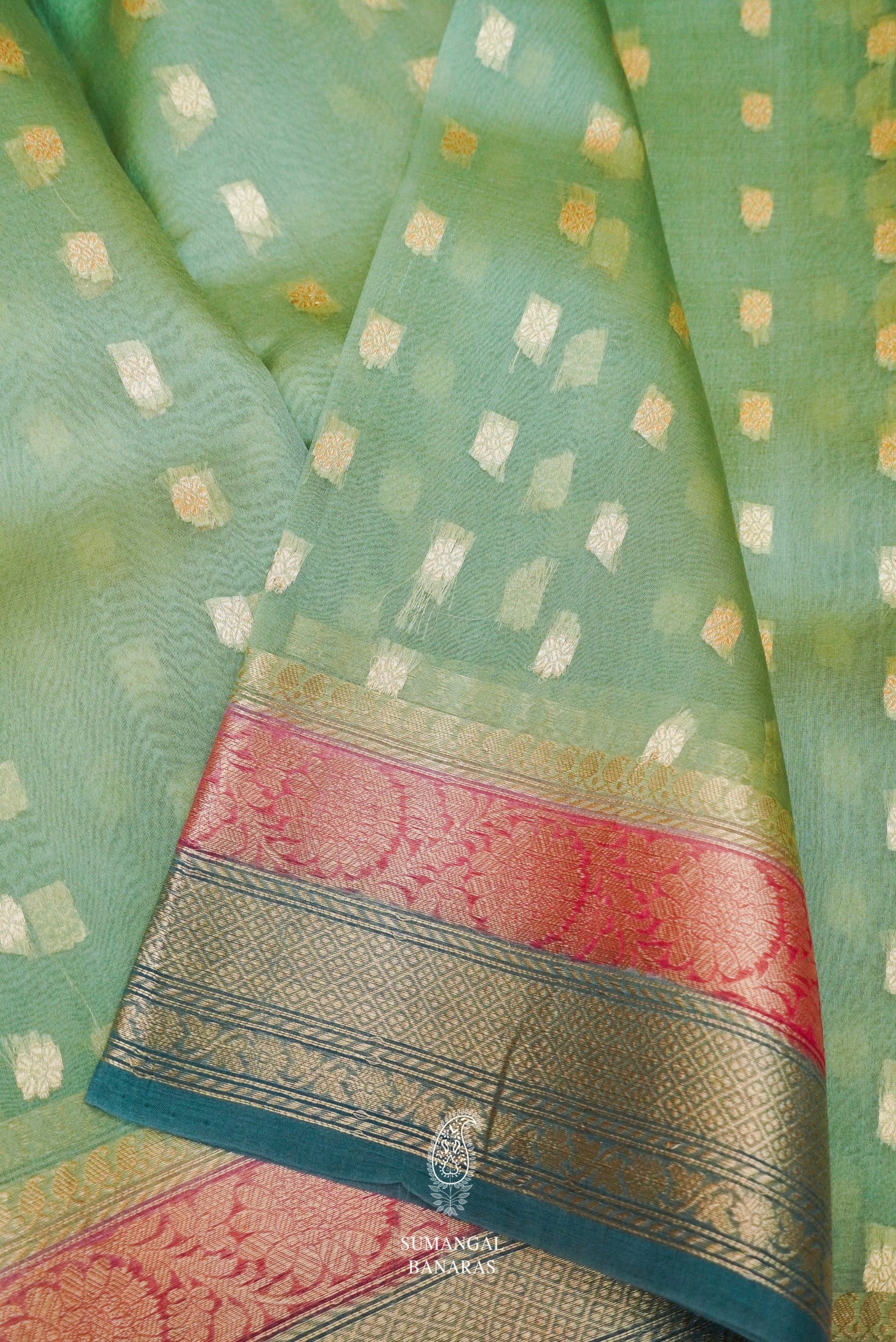 wine kora organza banarasi silk saree with golden border and woven pallu -  BOVEEE - 3838451