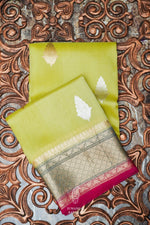 Handwoven Lime Green Banarasi Organza Silk Saree