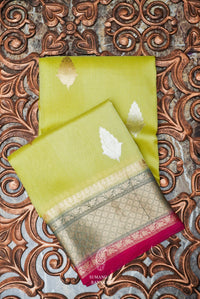 Handwoven Lime Green Banarasi Organza Silk Saree