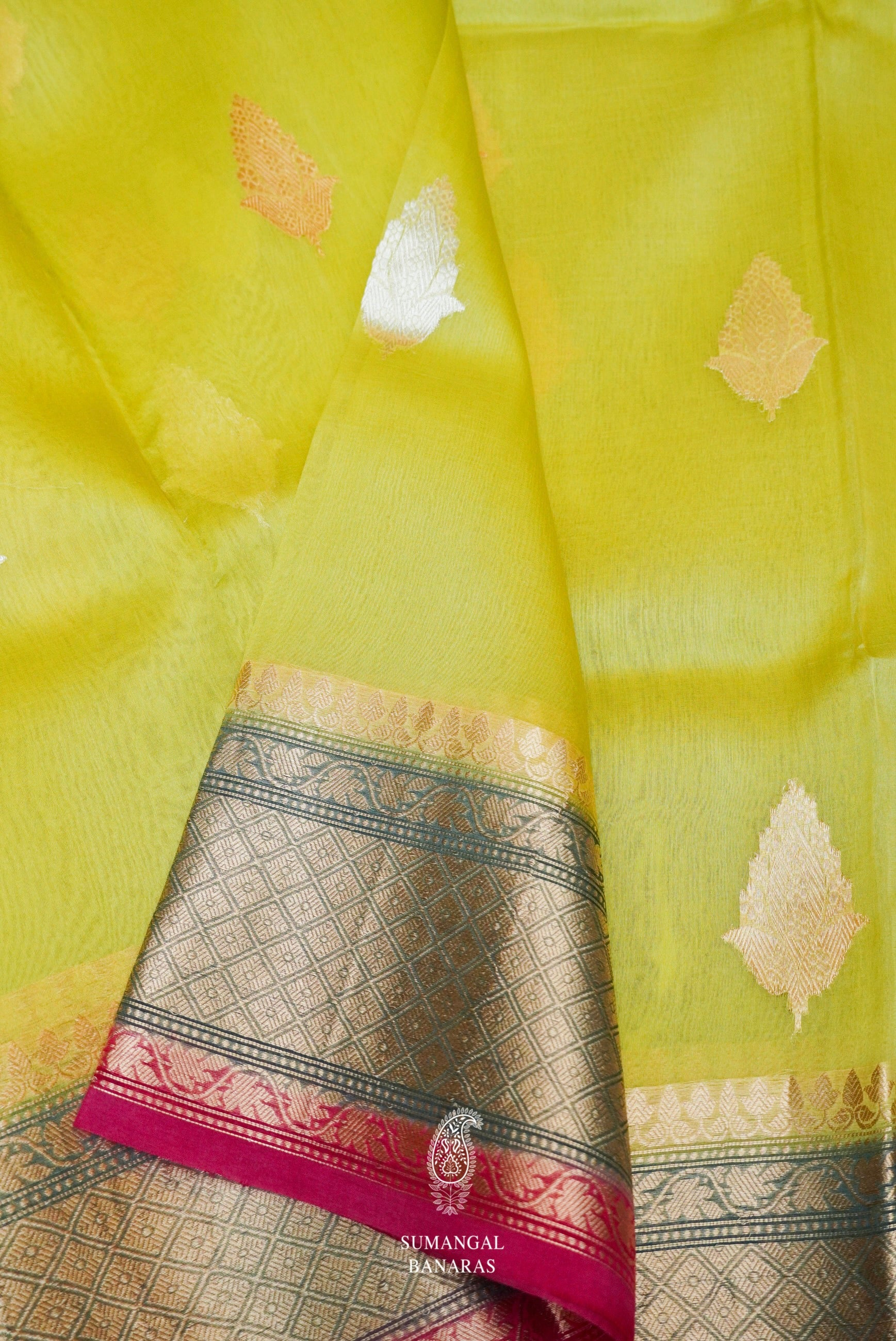 lilac Banaras Kora Silk Saree