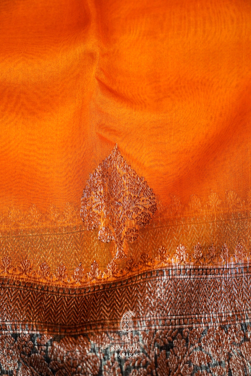 Handwoven Orange Banarasi Organza Silk Saree