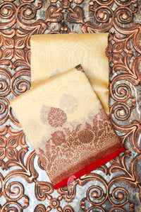 Handwoven Cream Banarasi Organza Silk Saree