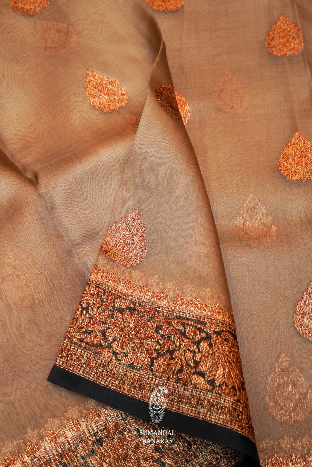 Handwoven Beige  Banarasi Organza Silk Saree
