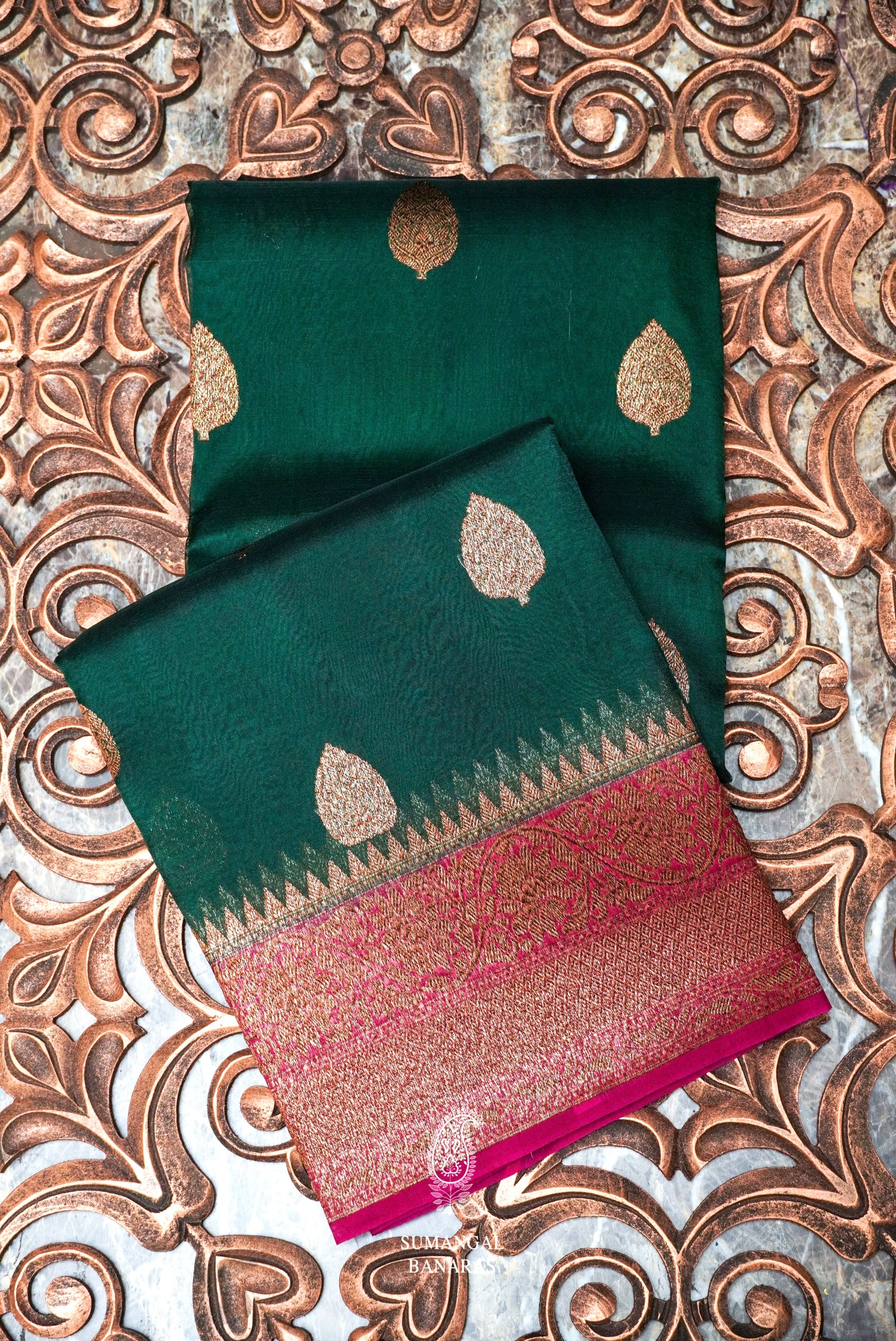 Dark Green Banarasi Silk Saree (S0632G) | Palkhi