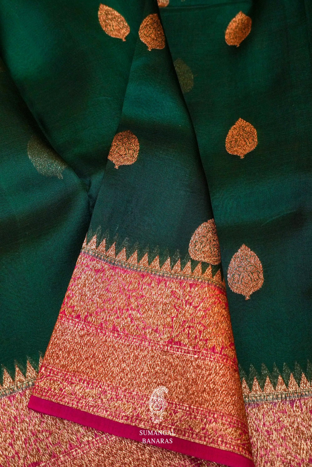 Handwoven Green Banarasi Organza Silk Saree