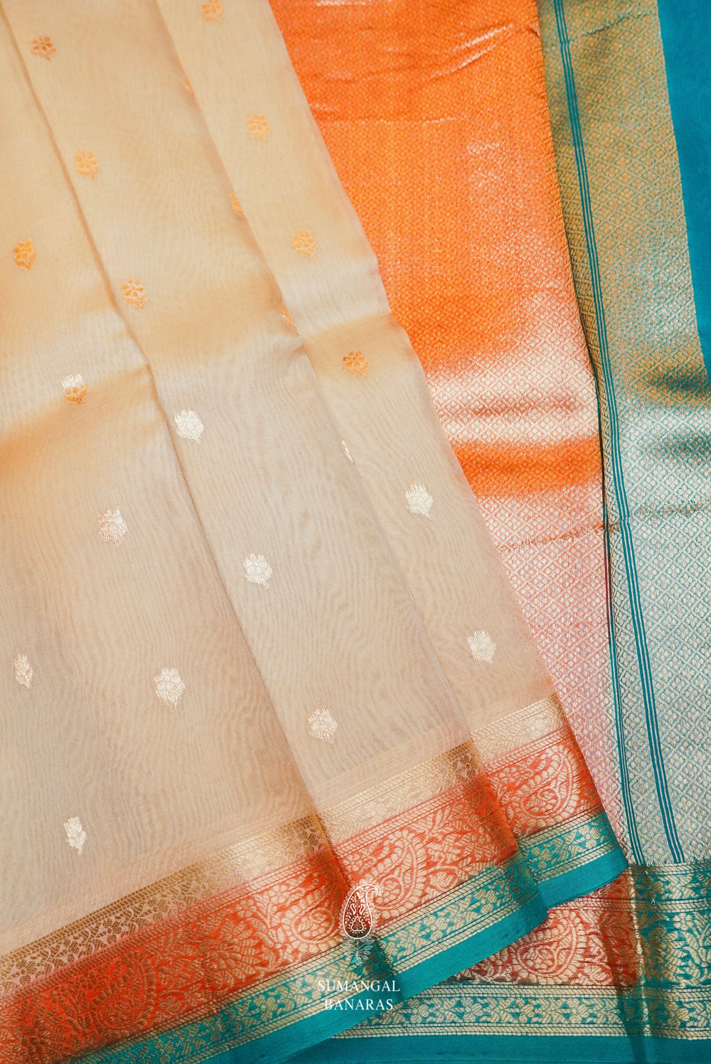 Handwoven Beige Banarasi Organza Silk Saree