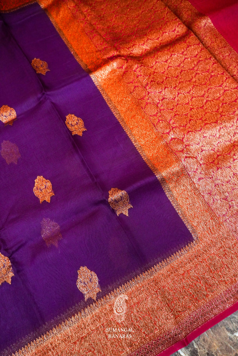 Handwoven Violet Banarasi Organza Silk Saree