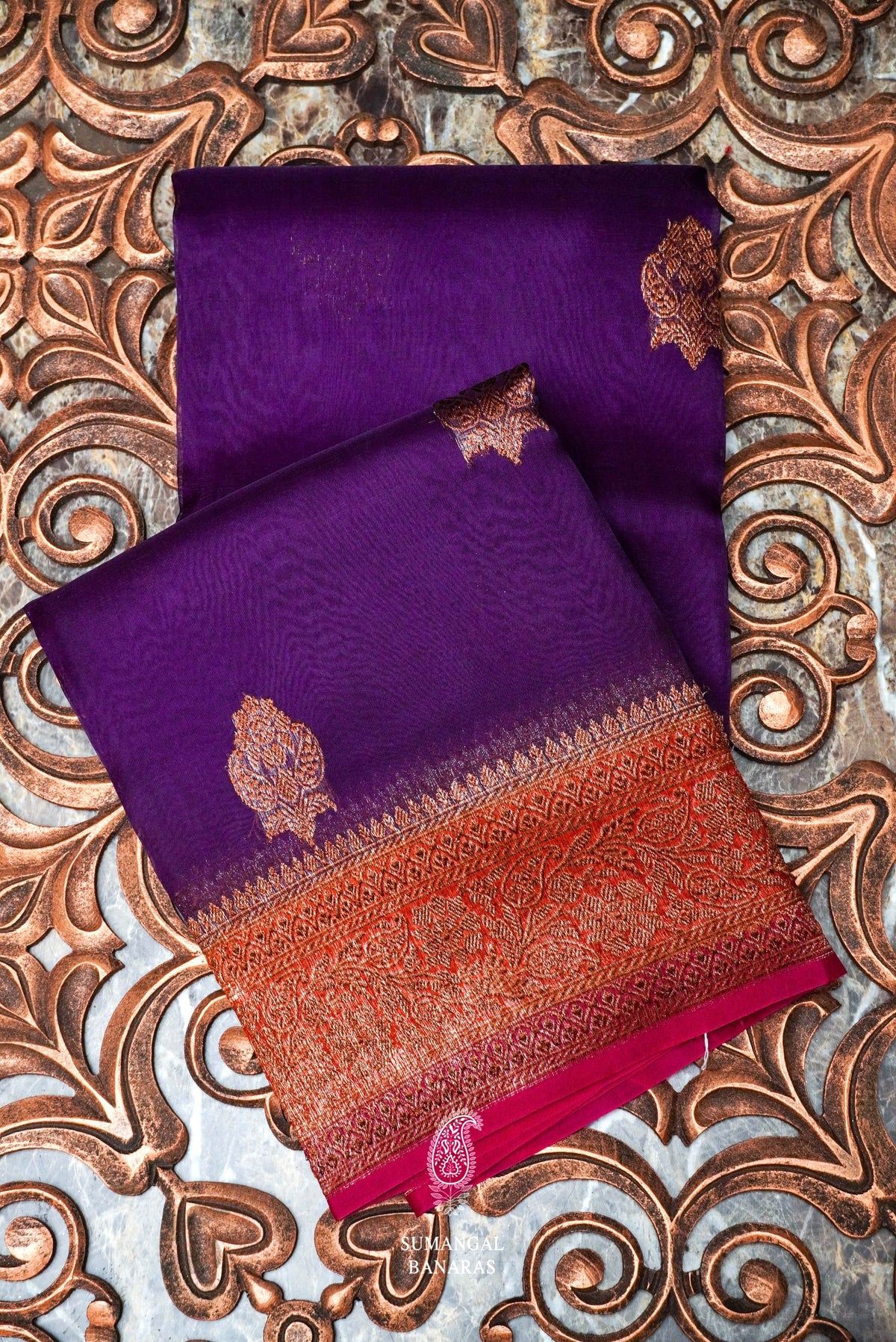 Handwoven Violet Banarasi Organza Silk Saree