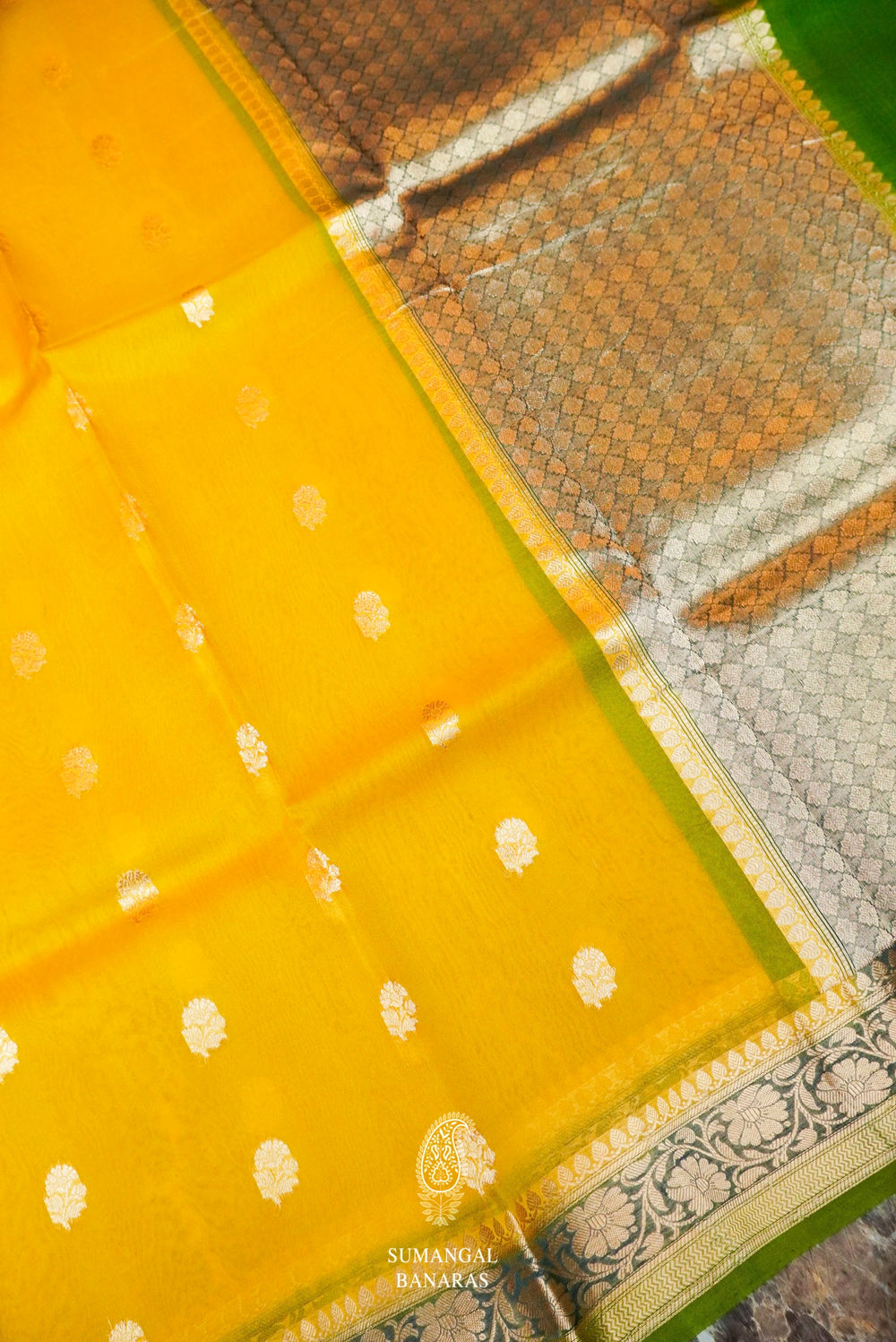 Handwoven Yellow Banarasi Organza Silk Saree