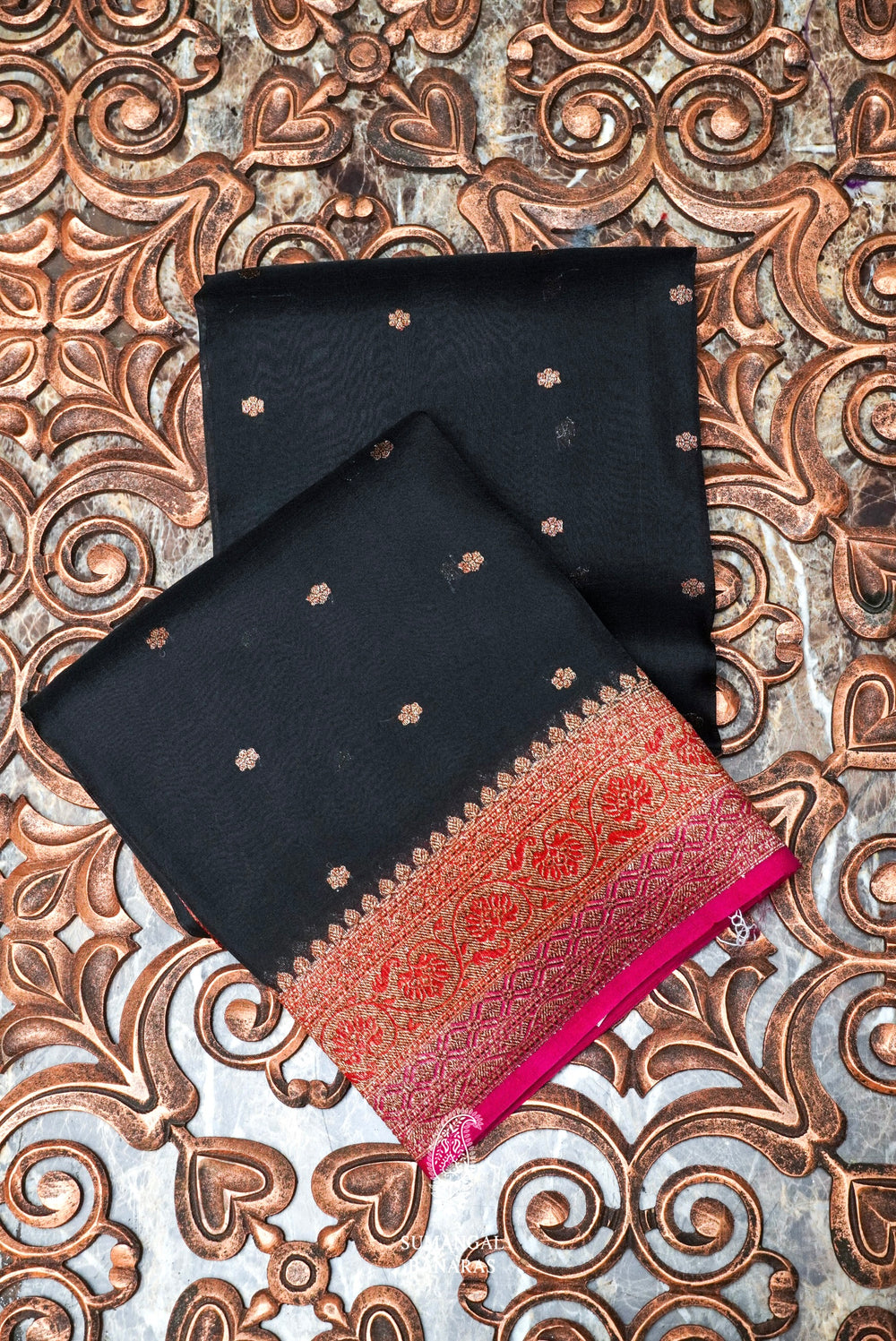 Handwoven Black Banarasi Organza Silk Saree