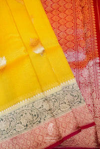 Handwoven Yellow Banarasi Organza Silk Saree