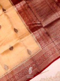 Handwoven Beige Banarasi Kora Silk Saree