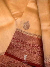 Handwoven Beige Banarasi Kora Silk Saree
