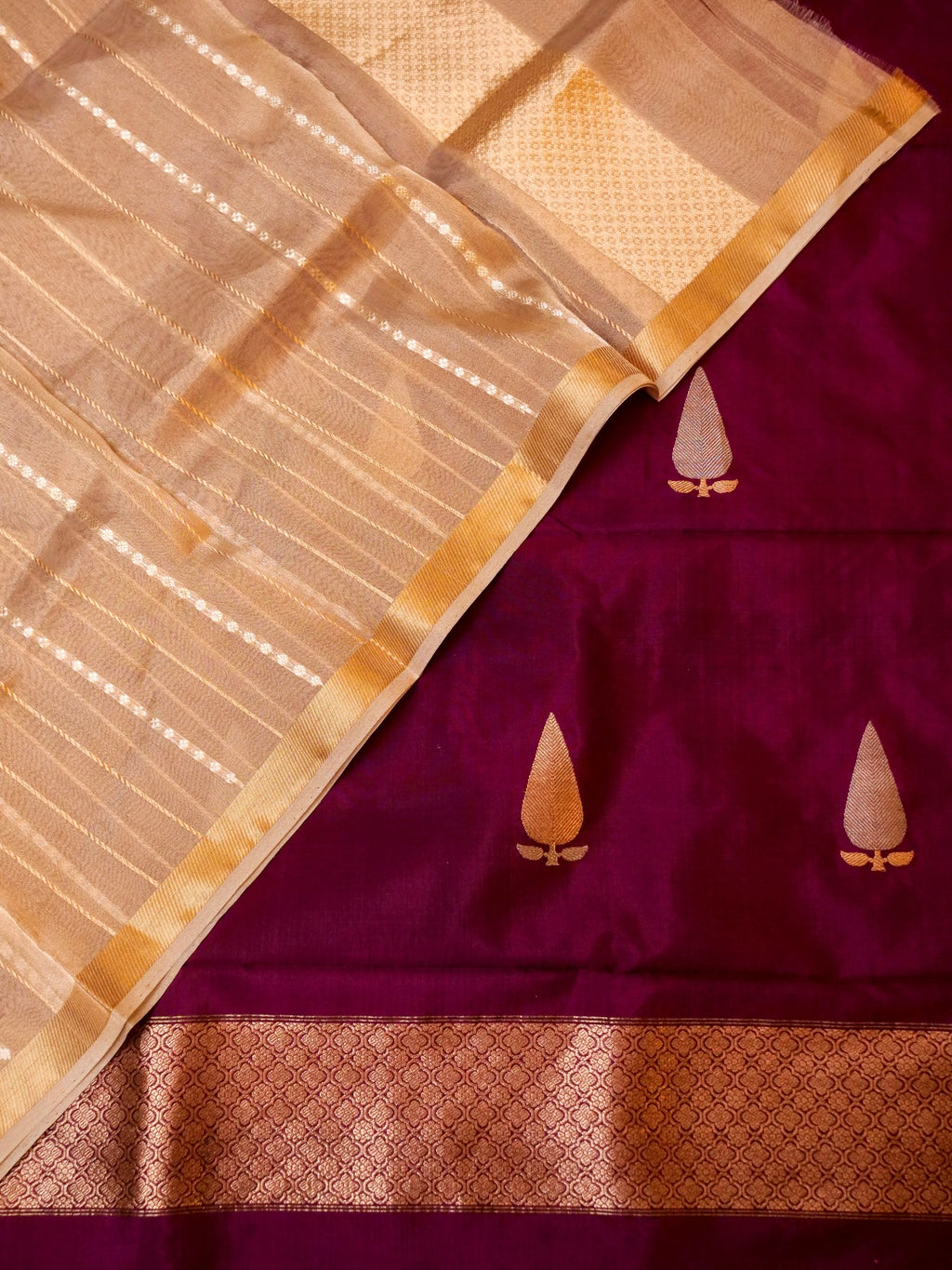 Handwoven Wine Banarasi Katan Silk Suit