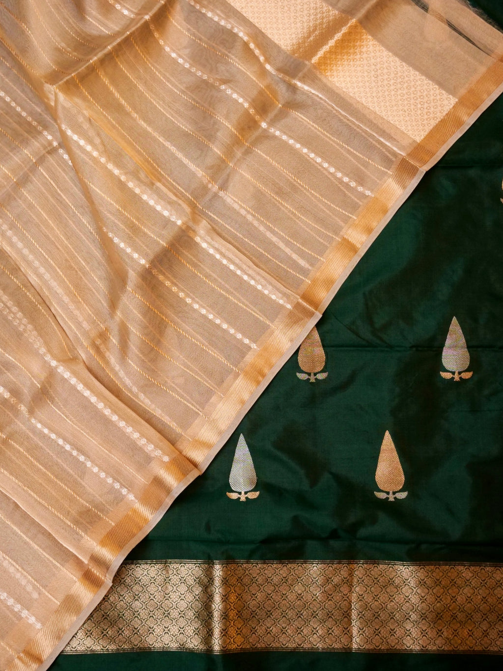 Handwoven Dark Green Banarasi Katan Silk Suit