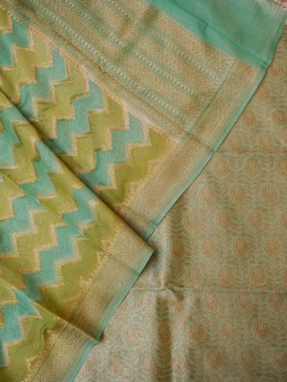 Handwoven Aqua Green Banarasi Moonga Silk Suit