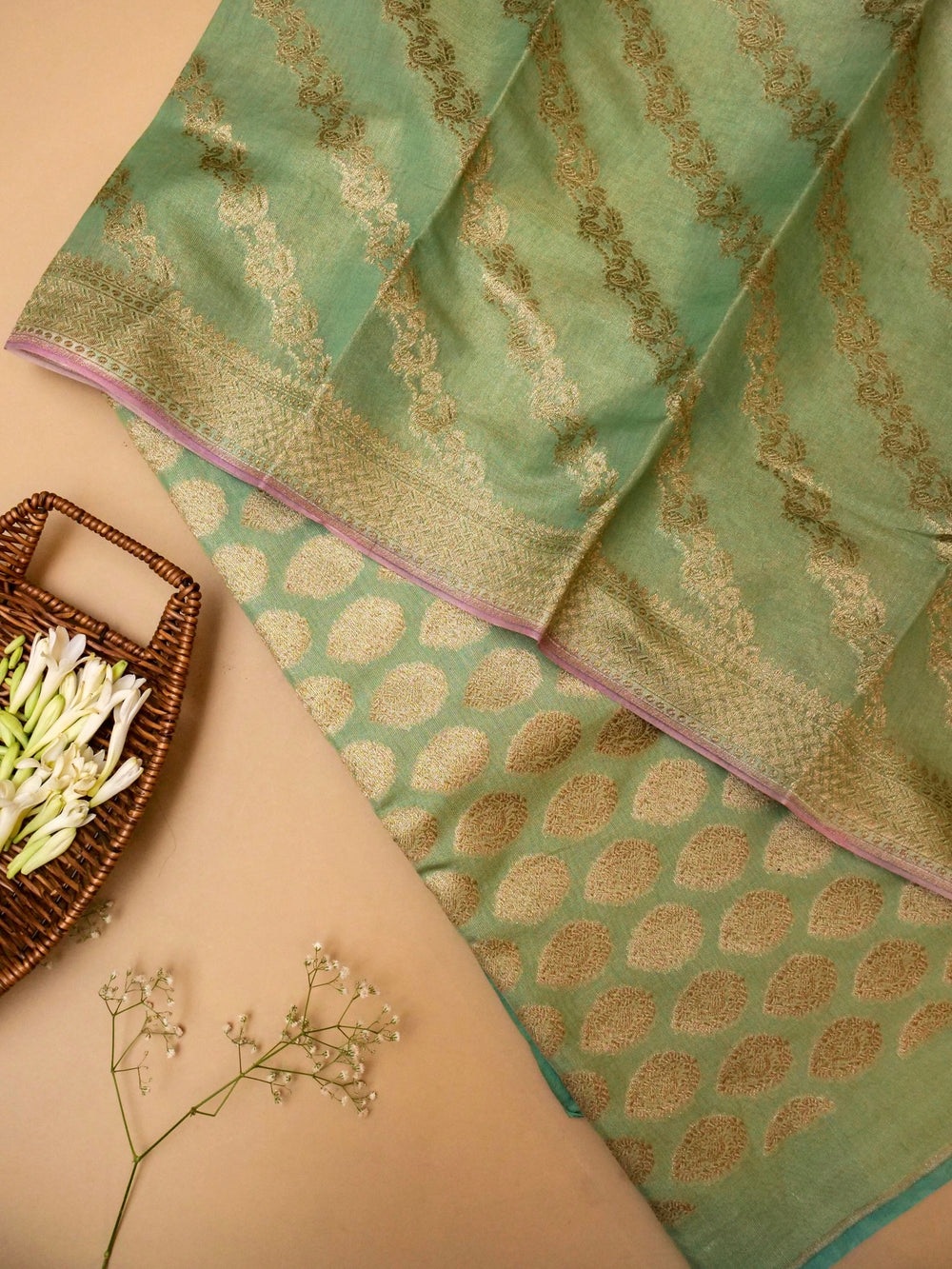 Handwoven Green Banarasi Moonga Silk Suit