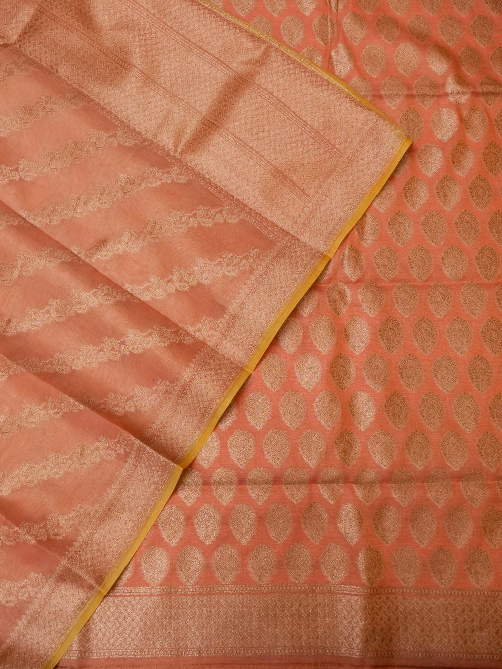 Handwoven Peach Banarasi Moonga Silk Suit