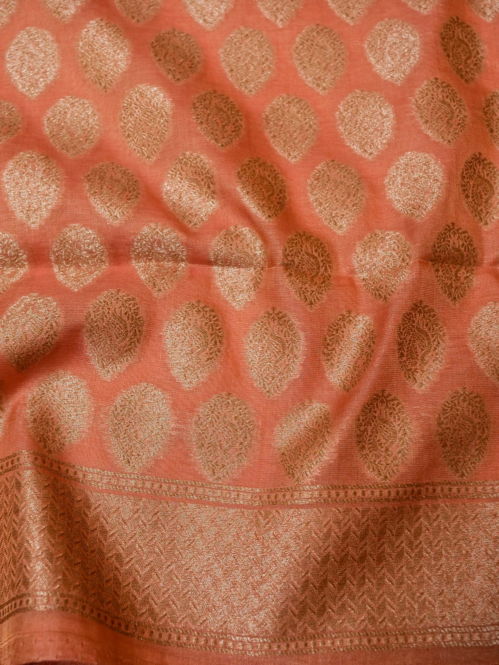 Handwoven Peach Banarasi Moonga Silk Suit