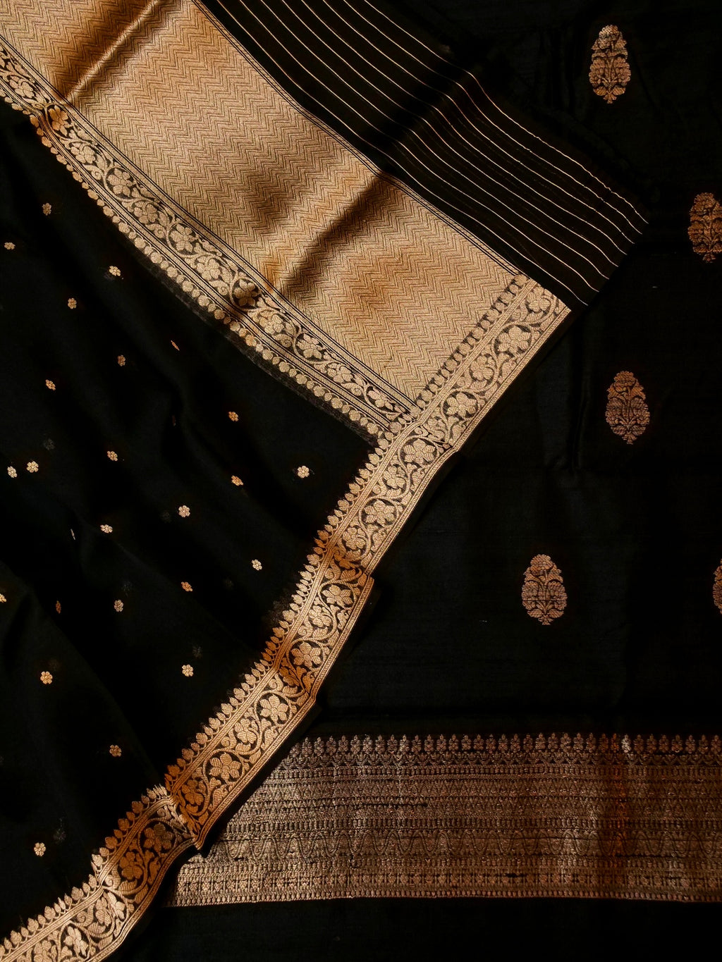 Handwoven black Banarasi Katan Silk Suit