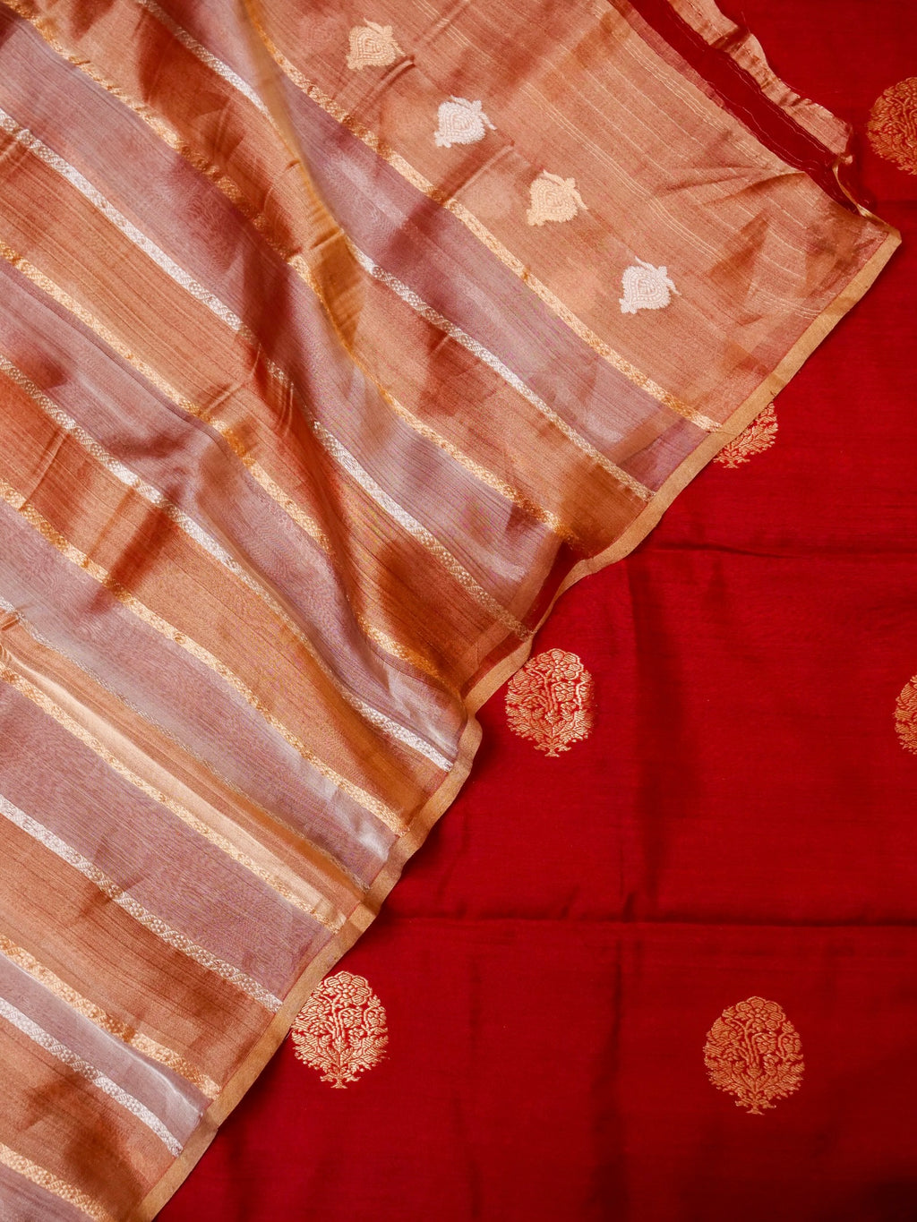 Handwoven Red Banarasi Moonga Silk Suit