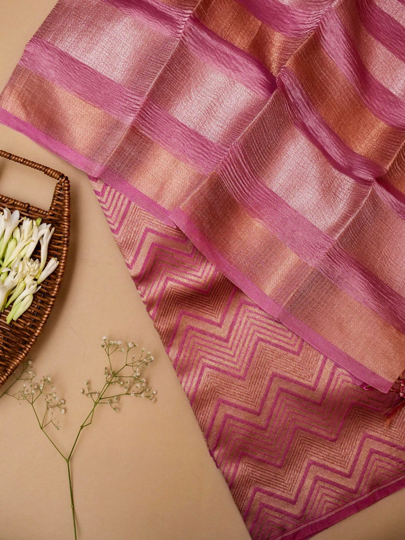 Handwoven Pink Banarasi Moonga Silk Suit