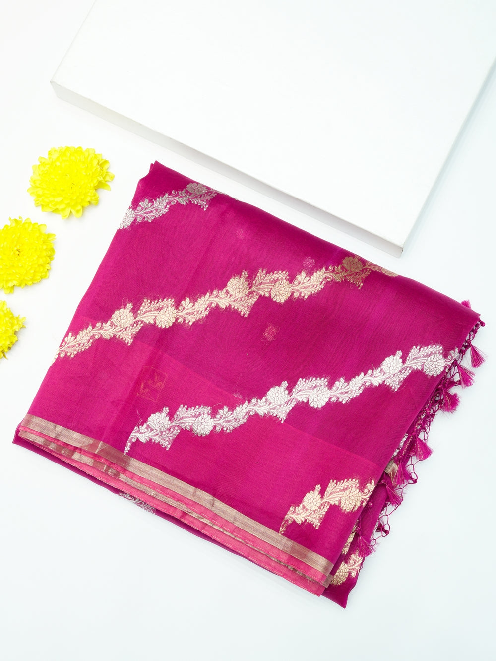 Handwoven Rani Pink Banarasi Organza Saree