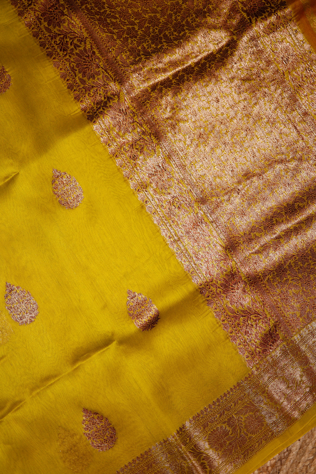 Handwoven Mustard Yellow Banarasi Organza Saree