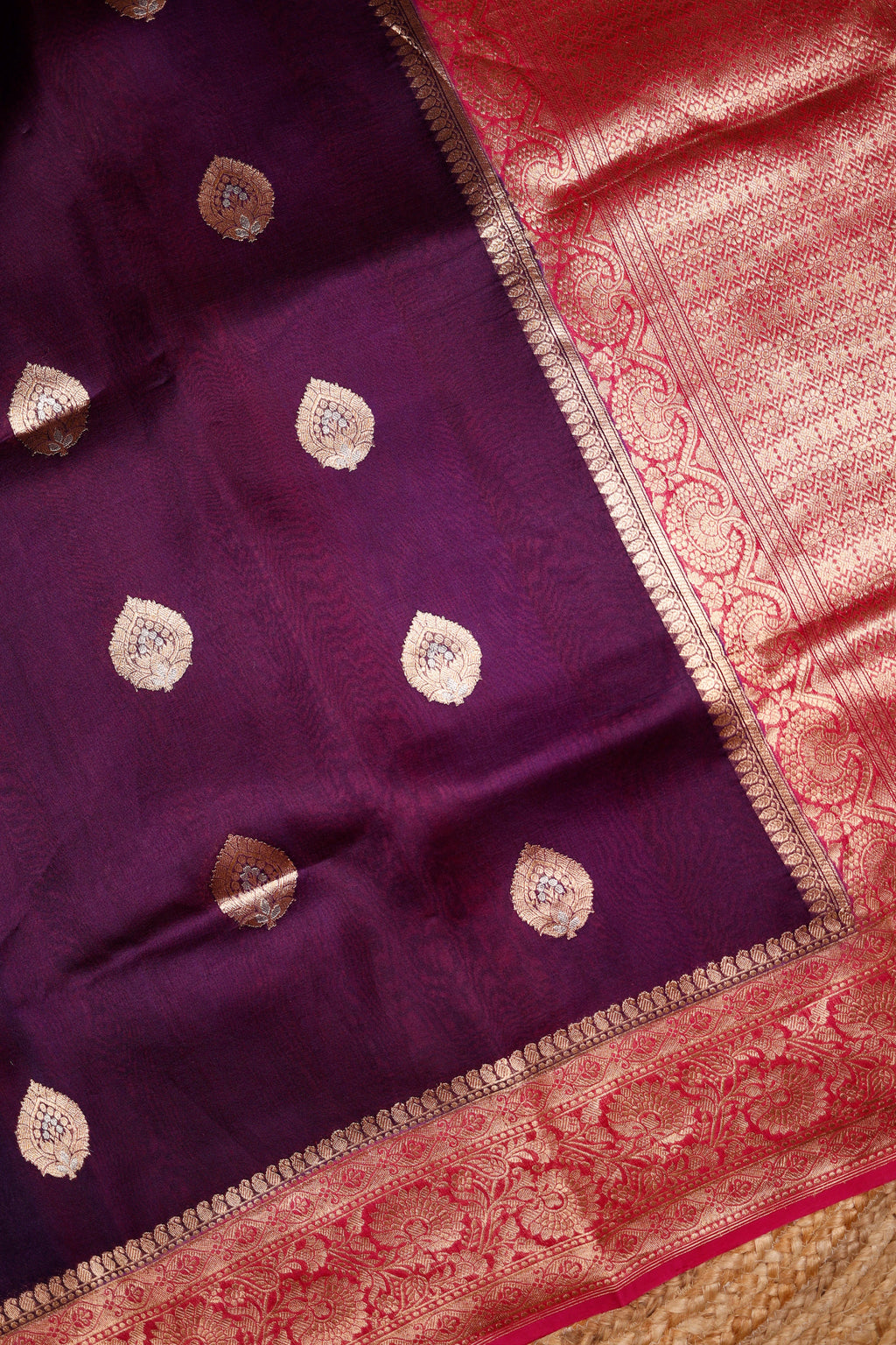 Handwoven Purple Banarasi Organza Silk Saree
