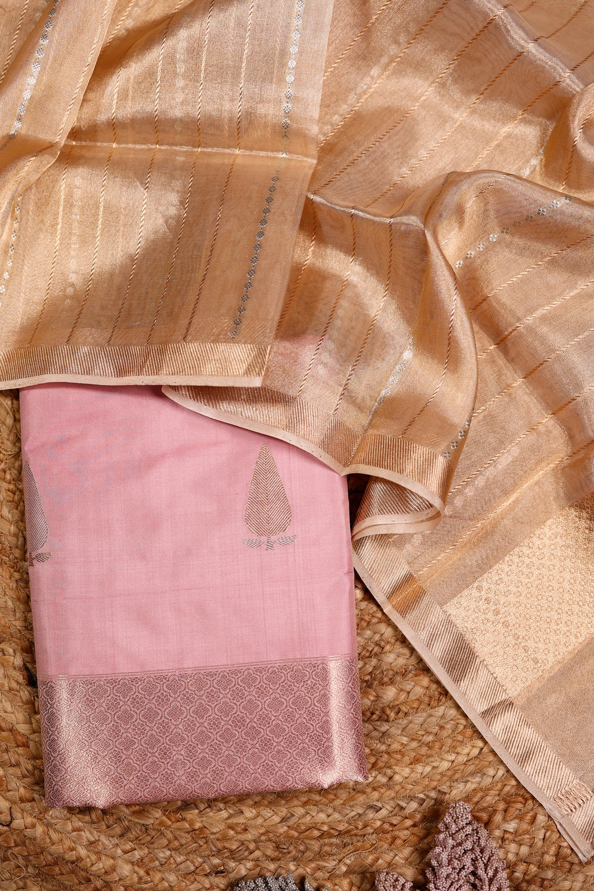 Handwoven Pink Banarasi Katan Silk Suit