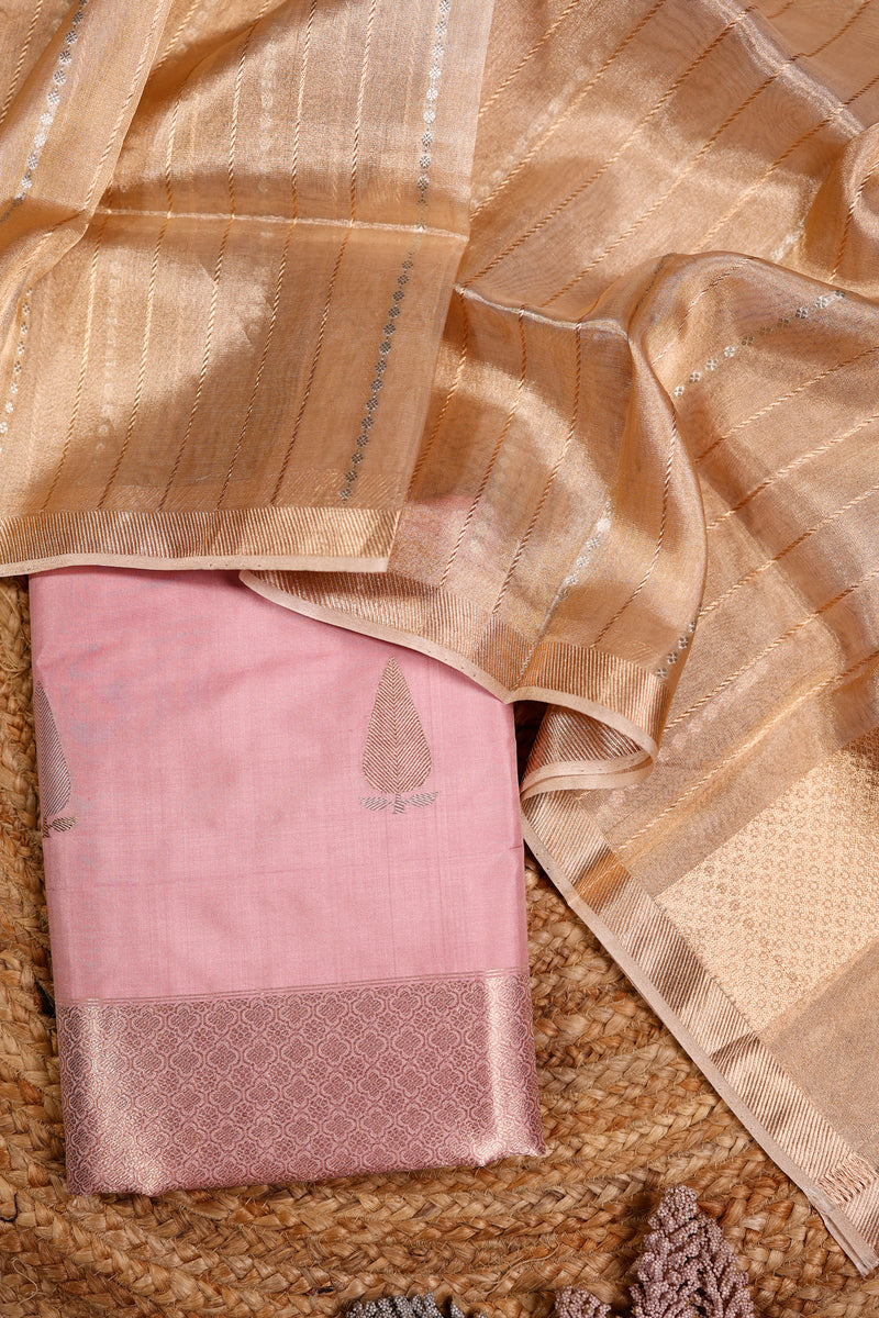Handwoven Pink Banarasi Katan Silk Suit