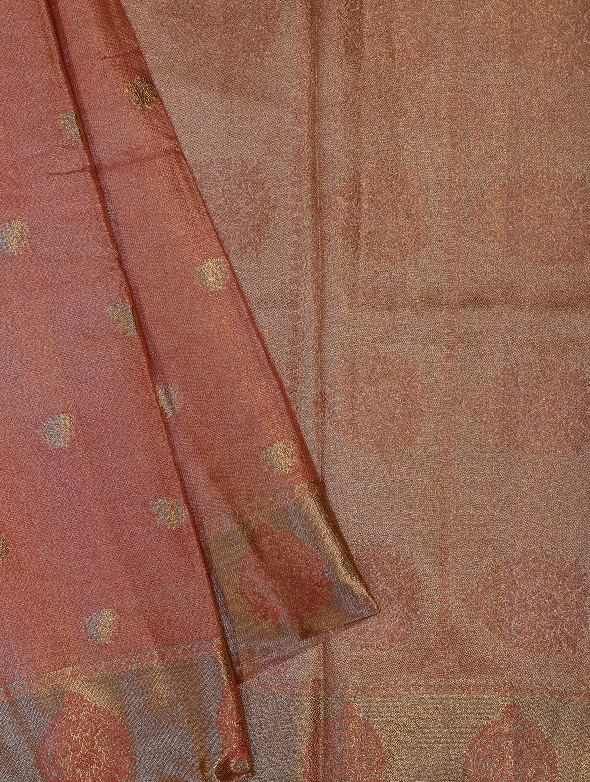 Handwoven Peach Banarasi Tissue Silk Saree