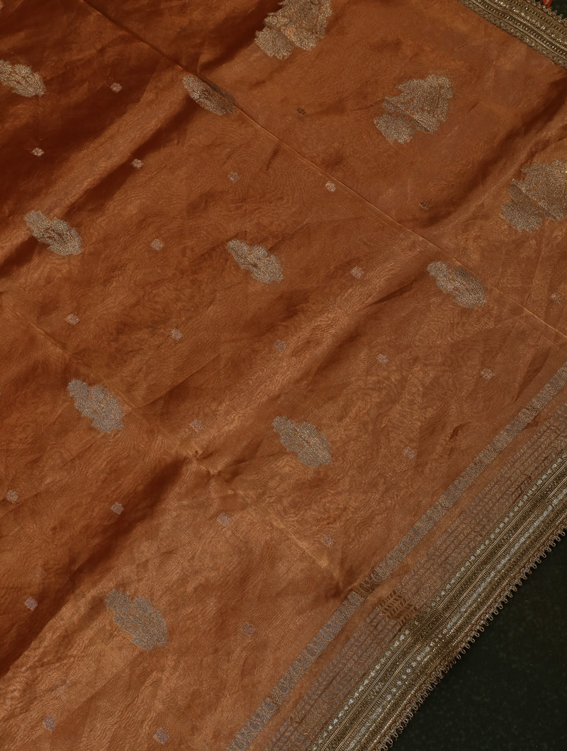 Handwoven Peach Banarasi Tissue Silk Saree