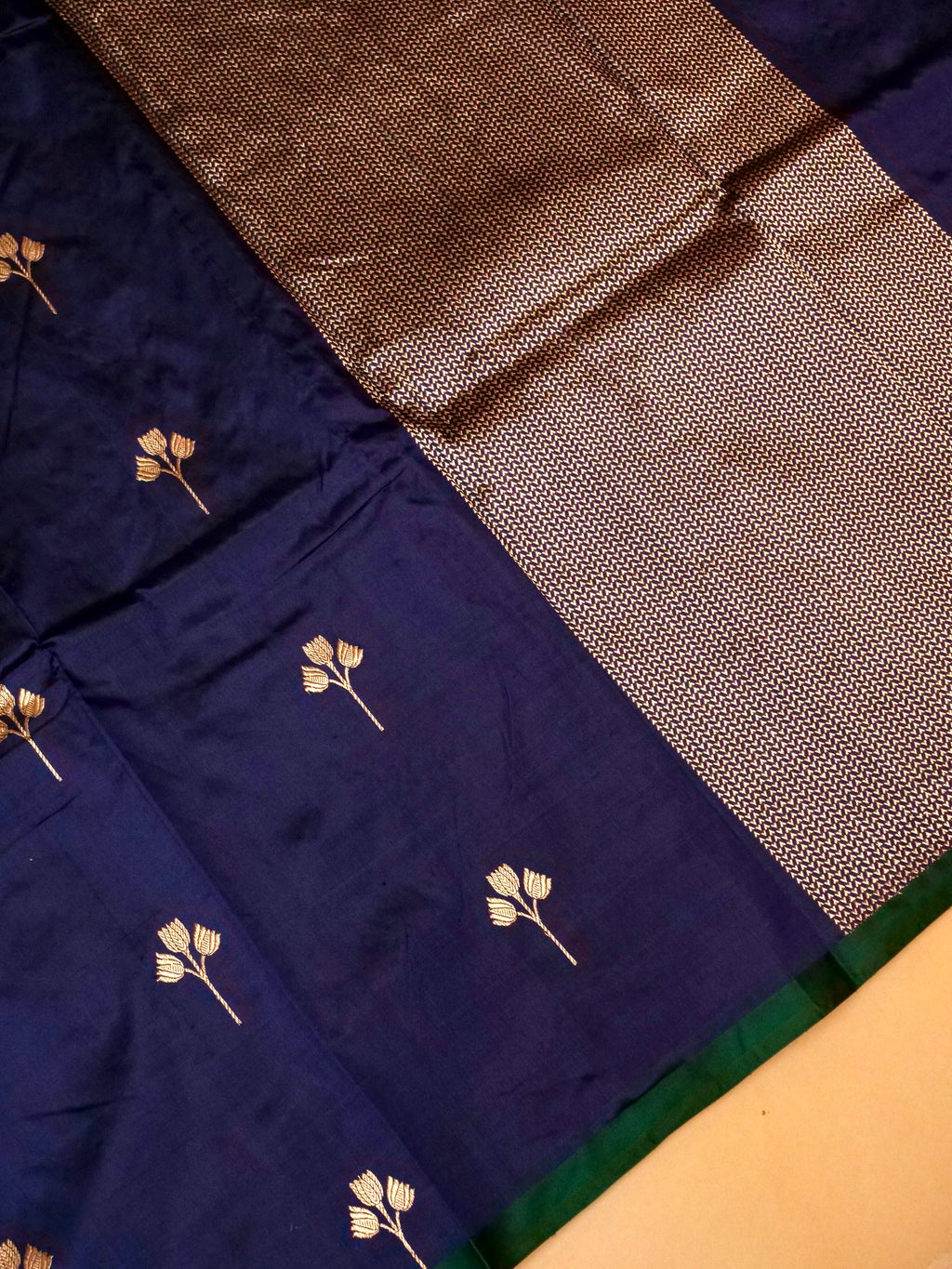 Handwoven Navy Blue Banarasi Katan Silk Saree