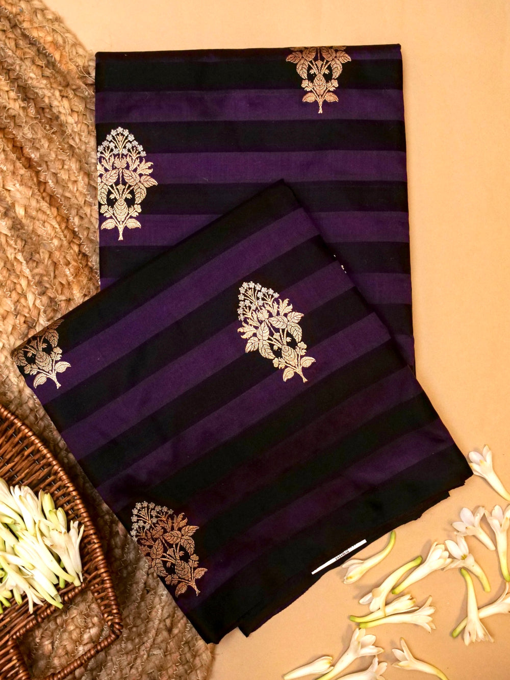 Handwoven Black & Purple Banarasi Katan Silk Saree