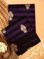 Handwoven Black & Purple Banarasi Katan Silk Saree