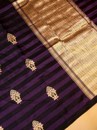 Handwoven Black & Purple Banarasi Katan Silk Saree