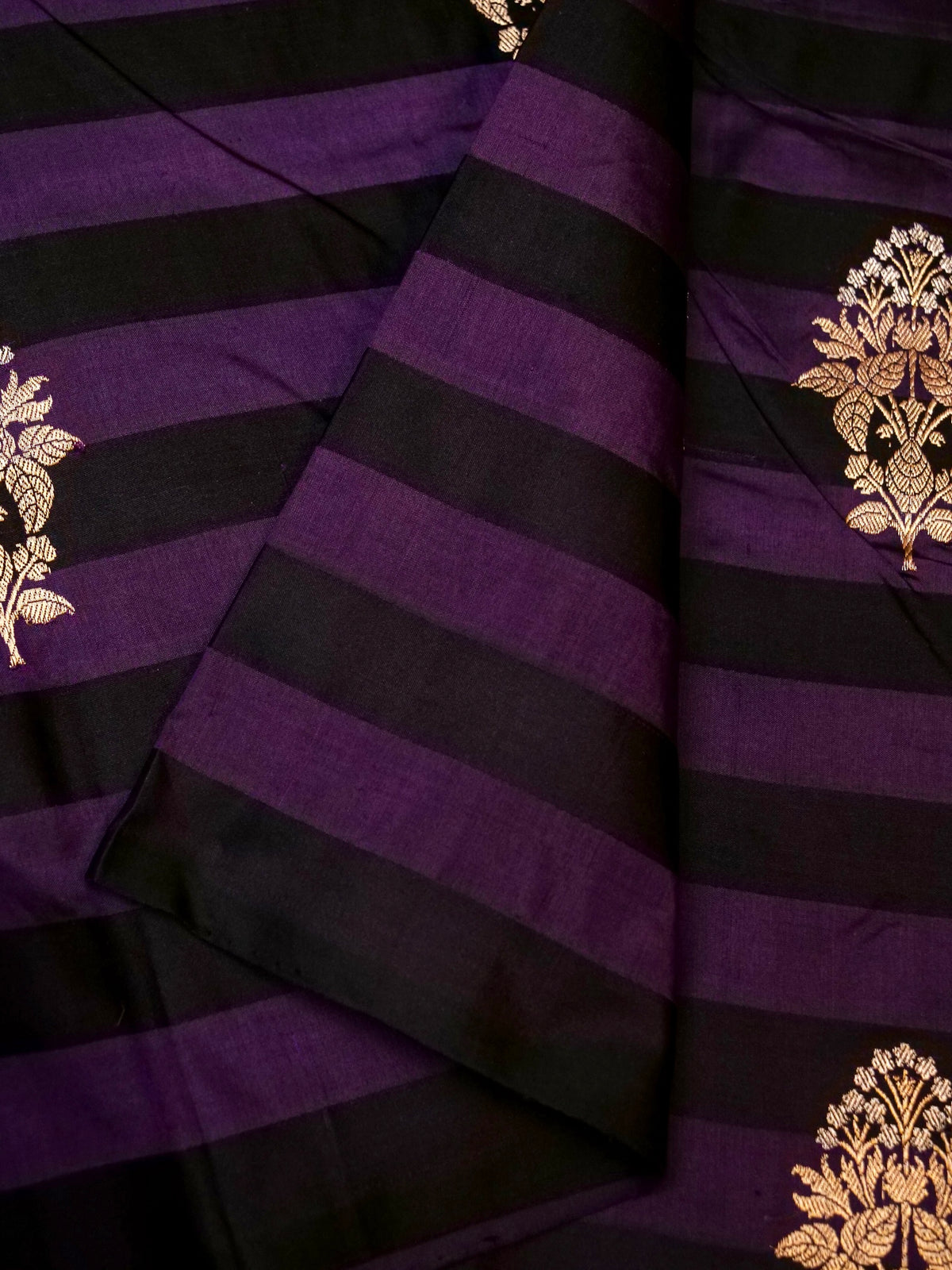 Handwoven Black & Purple Banarasi Katan Silk Saree