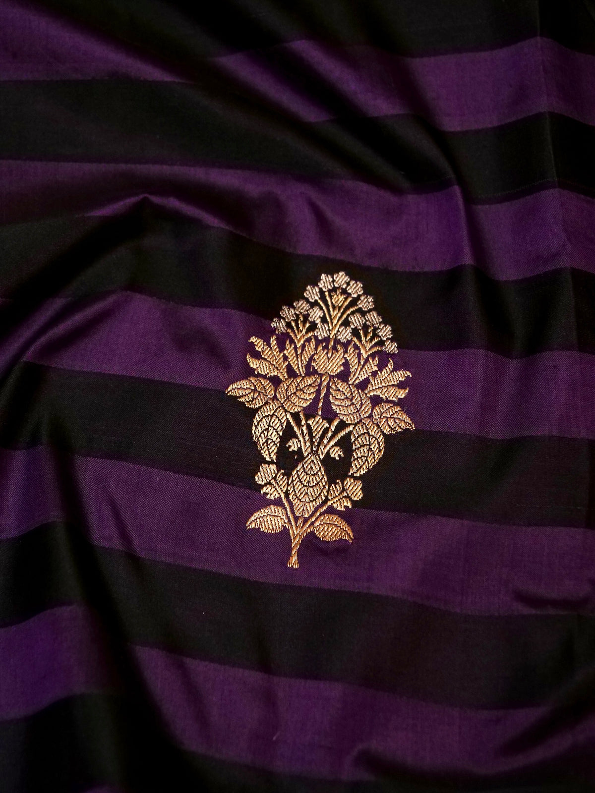 Handwoven Black & Purple Banarasi Katan Silk Saree