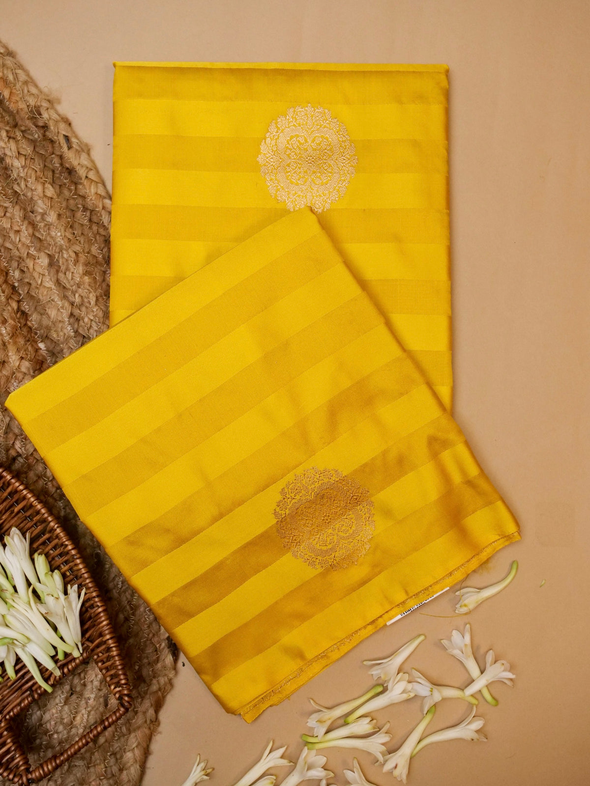 Handwoven Mustard Yellow Banarasi Katan Silk Saree