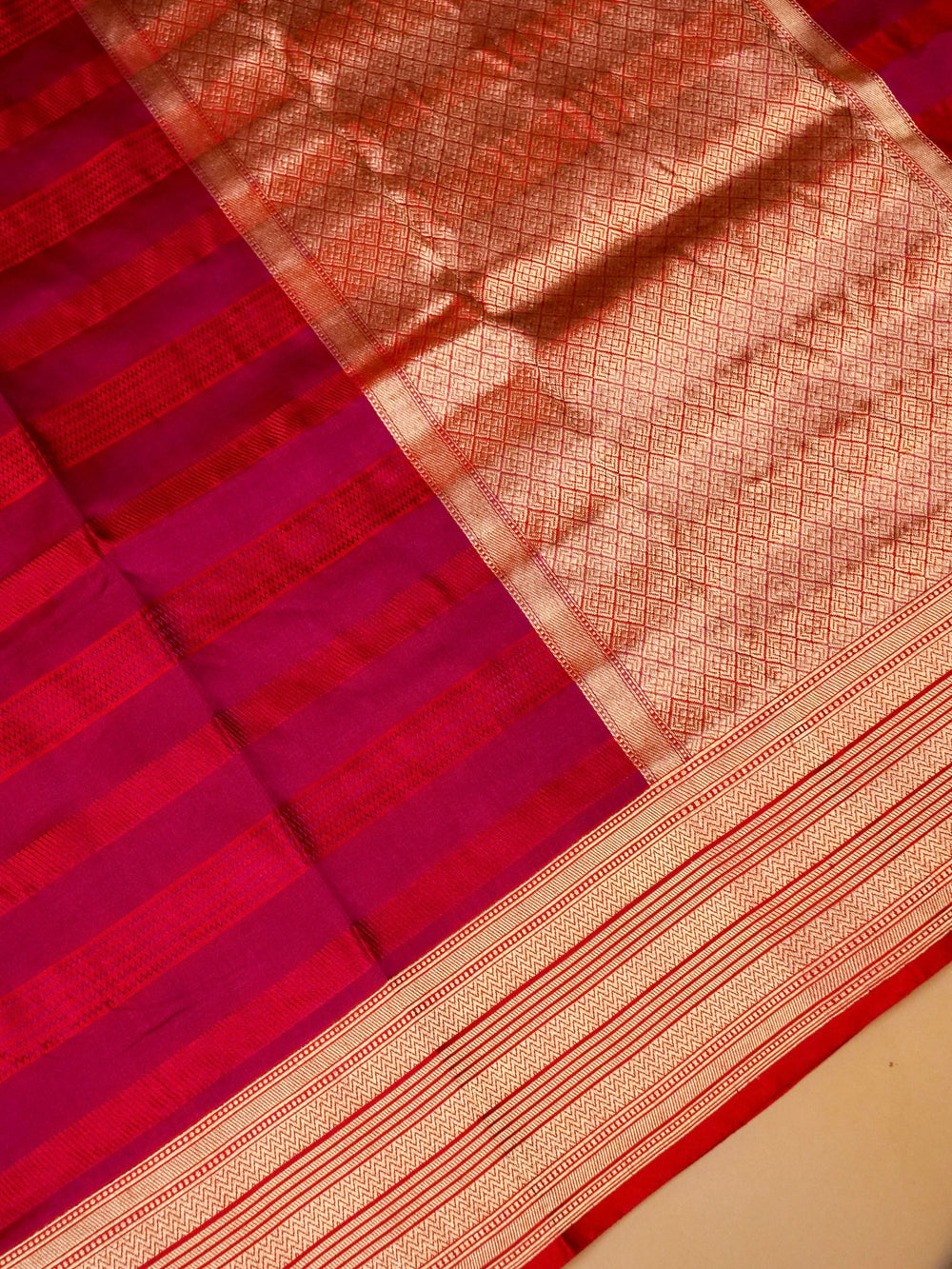 Handwoven Red & Purple Banarasi Katan Silk Saree